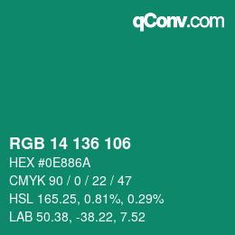 カラーコード: RGB 14 136 106 | qconv.com