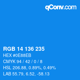 Color code: RGB 14 136 235 | qconv.com