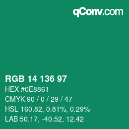 Color code: RGB 14 136 97 | qconv.com