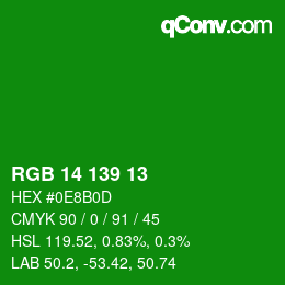 カラーコード: RGB 14 139 13 | qconv.com