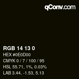 颜色代码: RGB 14 13 0 | qconv.com