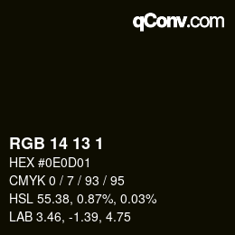 Color code: RGB 14 13 1 | qconv.com