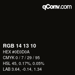 Color code: RGB 14 13 10 | qconv.com