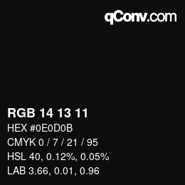 颜色代码: RGB 14 13 11 | qconv.com