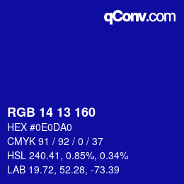Color code: RGB 14 13 160 | qconv.com
