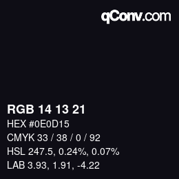 カラーコード: RGB 14 13 21 | qconv.com