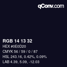 カラーコード: RGB 14 13 32 | qconv.com