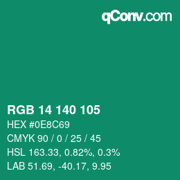 カラーコード: RGB 14 140 105 | qconv.com