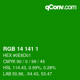 カラーコード: RGB 14 141 1 | qconv.com