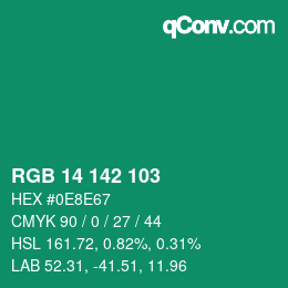 カラーコード: RGB 14 142 103 | qconv.com