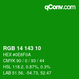 颜色代码: RGB 14 143 10 | qconv.com