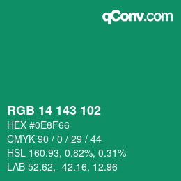 カラーコード: RGB 14 143 102 | qconv.com