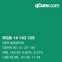 カラーコード: RGB 14 143 105 | qconv.com