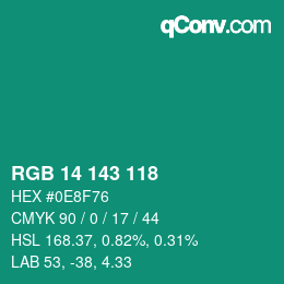 カラーコード: RGB 14 143 118 | qconv.com