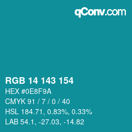 カラーコード: RGB 14 143 154 | qconv.com