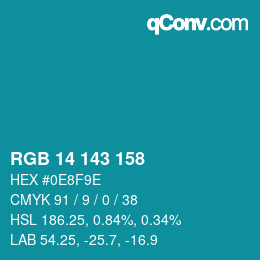 Color code: RGB 14 143 158 | qconv.com