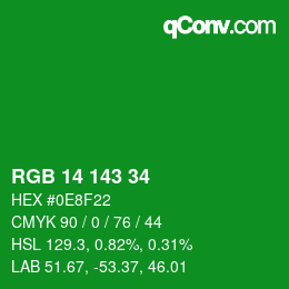 カラーコード: RGB 14 143 34 | qconv.com