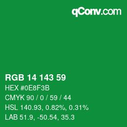カラーコード: RGB 14 143 59 | qconv.com