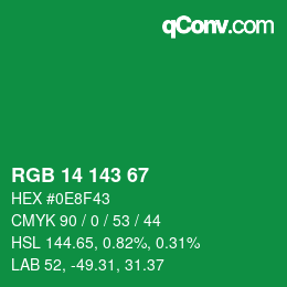 Color code: RGB 14 143 67 | qconv.com