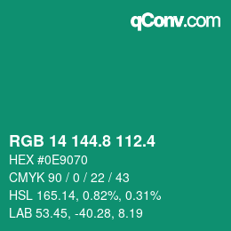 カラーコード: RGB 14 144.8 112.4 | qconv.com