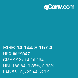カラーコード: RGB 14 144.8 167.4 | qconv.com