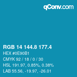 カラーコード: RGB 14 144.8 177.4 | qconv.com