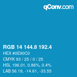 カラーコード: RGB 14 144.8 192.4 | qconv.com
