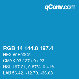 カラーコード: RGB 14 144.8 197.4 | qconv.com