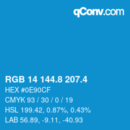 カラーコード: RGB 14 144.8 207.4 | qconv.com