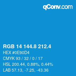 カラーコード: RGB 14 144.8 212.4 | qconv.com