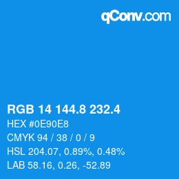 カラーコード: RGB 14 144.8 232.4 | qconv.com