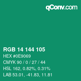 カラーコード: RGB 14 144 105 | qconv.com