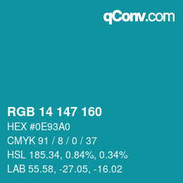颜色代码: RGB 14 147 160 | qconv.com