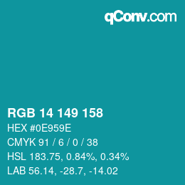 Color code: RGB 14 149 158 | qconv.com