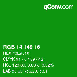 カラーコード: RGB 14 149 16 | qconv.com