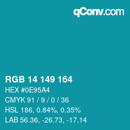 颜色代码: RGB 14 149 164 | qconv.com