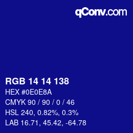 カラーコード: RGB 14 14 138 | qconv.com