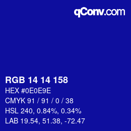 カラーコード: RGB 14 14 158 | qconv.com