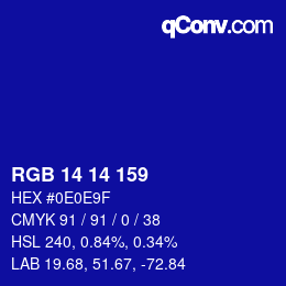 カラーコード: RGB 14 14 159 | qconv.com