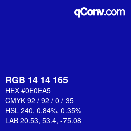 カラーコード: RGB 14 14 165 | qconv.com