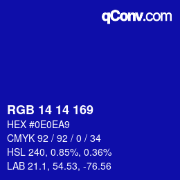 カラーコード: RGB 14 14 169 | qconv.com