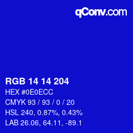 Color code: RGB 14 14 204 | qconv.com