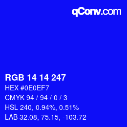 Color code: RGB 14 14 247 | qconv.com