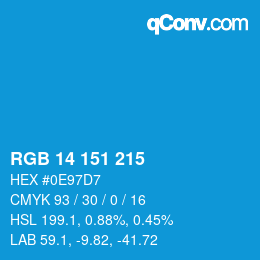 颜色代码: RGB 14 151 215 | qconv.com