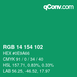 カラーコード: RGB 14 154 102 | qconv.com
