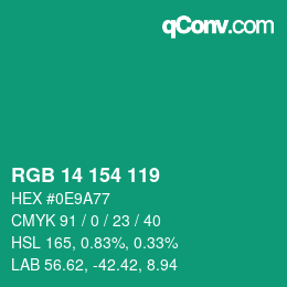 Color code: RGB 14 154 119 | qconv.com