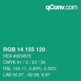 颜色代码: RGB 14 155 120 | qconv.com