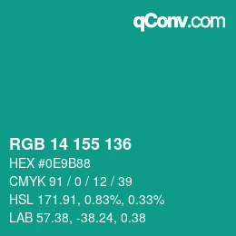 颜色代码: RGB 14 155 136 | qconv.com