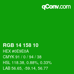 カラーコード: RGB 14 158 10 | qconv.com
