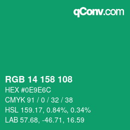 カラーコード: RGB 14 158 108 | qconv.com